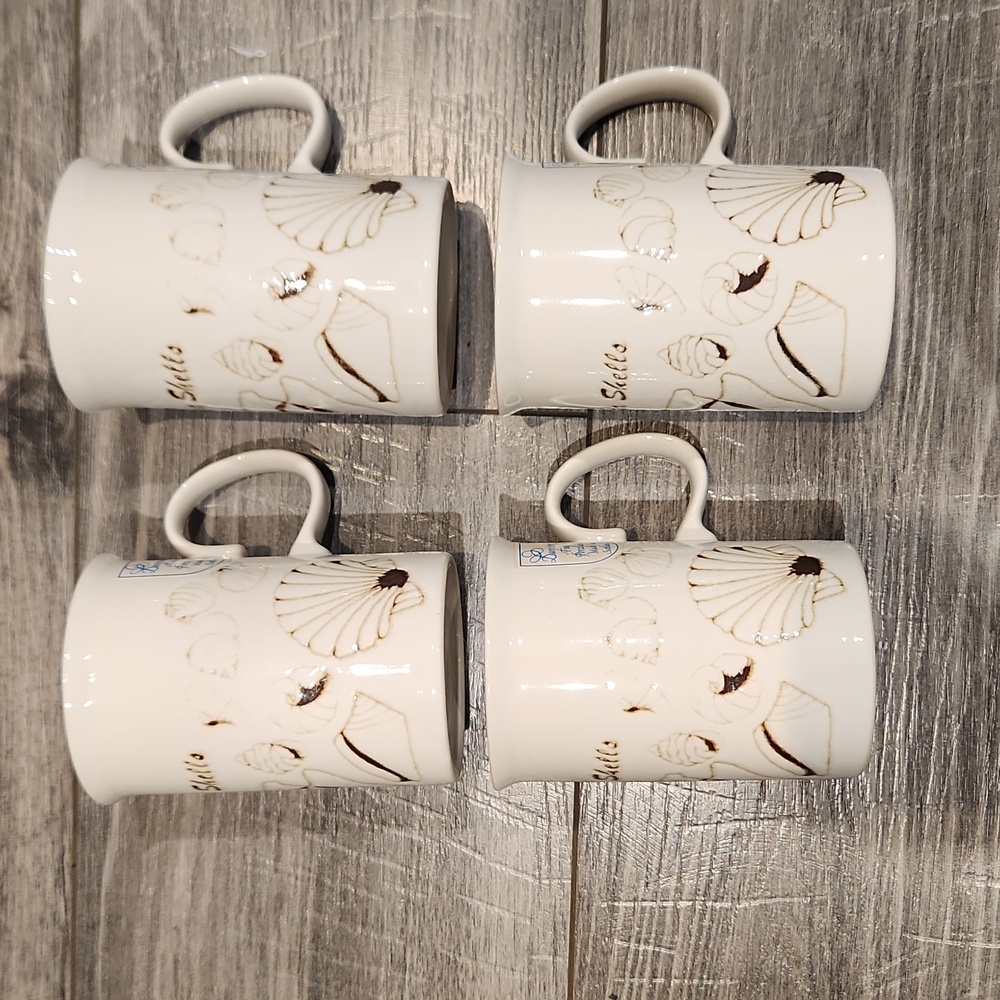 EUC Dunoon Ceramics Fine Porcelain Made in Scotland Bermuda Shells Set of 4 Mugs